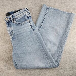 Banana Republic Mid Rise Wide Leg Crop Blue Raw Hem Denim Jeans Womens 26
